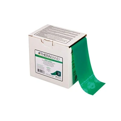 Image of TheraBand Latex Free Exercise Band Dispenser Pack, Therapy Bands, Rehabilitation Resistive Elastic 45.5 m (50 yd) &amp; 23 (25 Rolls, Green
