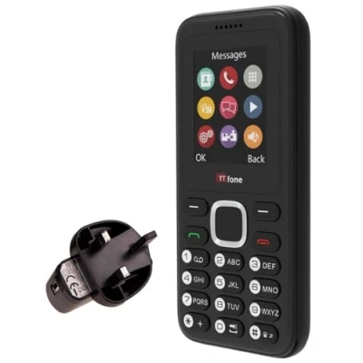 Image of TTfone TT150 Unlocked Basic Mobile Phone UK Sim Free with Bluetooth, Long Battery Life, Dual camera and games, easy to use, durable light weight pay as you go (Black, Mains Charger)
