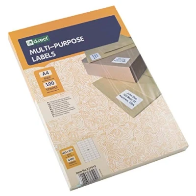 Image of D.RECT Adhesive Labels Universal (48.5x25.4mm on A4) Self Printable 100 Sheets Package 44 Sheet 4400 Pieces White