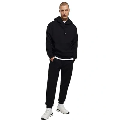 Image of BRAND KRUZE Mens Hoodie Jumper Regular Fit Long Sleeve Pullover TRACKSUIT Set Hoody Sweatshirt and Joggers KZMS139 BLACK S