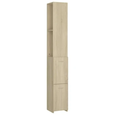 Image of vidaXL Bathroom Cabinet Engineered Wood Sonoma Oak Finish, with Ample Storage Space, Sleek Design, and Robust Construction, Dimensions: 25x26.5x170 cm(W x D H)