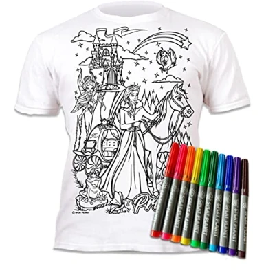 Image of Splat Planet Colour in Princess Fairytale T Shirt with10 Non Toxic Washable Magic Pens Your Own, and Wash Out (12 13 Years) White