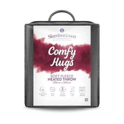 Image of Slumberdown Comfy Hugs Heated Throw Blanket Large Electric for Bed, Sofas &amp; Settees, Soft Fleece with 10 Heat Settings Hourly Timer Cosy Snuggly, Washable, Grey (130cm x 160cm)