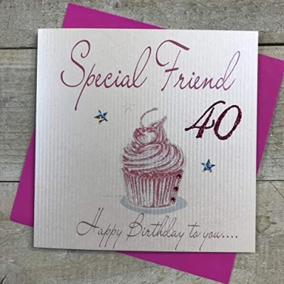 Image of white cotton cards &quot;Pink Cupcake, Special Friend 40 Happy Birthday to you… Handmade 40th Card, White, WB202