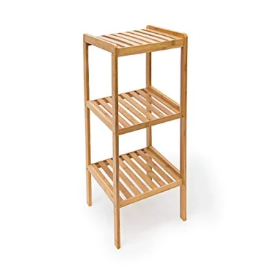 Image of Relaxdays Bamboo Bathroom Shelf with 3 Tiers, 79 x 33 cm, Free Standing Shelving Unit, Wooden Storage Shelves, Natural Brown