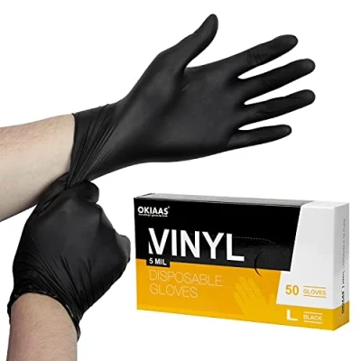 Image of OKIAAS Black Gloves LLatex Free Vinyl for Household, Food Handling, Lab Work and MoreLarge, 50 Counts/Box