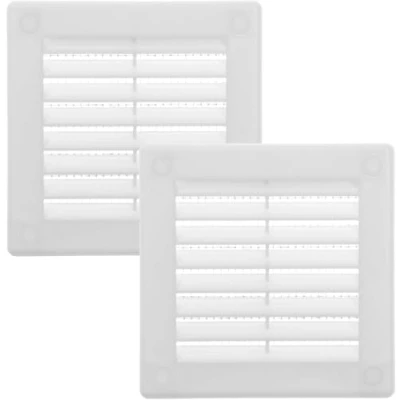 Image of Vent Systems 100 x mm / 4&#039;&#039; Inch White Soffit Cover Pack of 2 Flat Square Air Louver Grille Built in Insect Screen HVAC Vents for Bathroom, Home Office, Kitchen