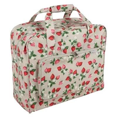 Image of Hobby Gift Exclusive Sewing Machine Bag PVC Padded Carrying Extra Accessories Storage 20 x 44 38cm, Strawberries