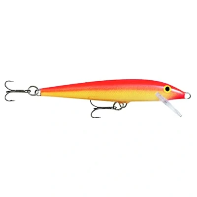 Image of Rapala Original Floater Lure with Two No. 7 Hooks, 0.9 1.5 m Swimming Depth, 9 cm Size, Gold Fluorescent Red
