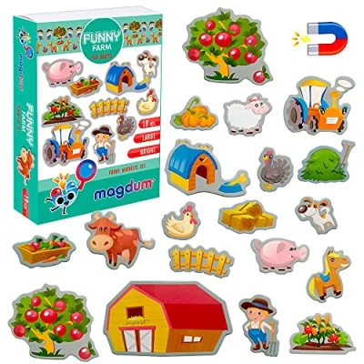 Image of Fridge Magnets For Toddlers Magdum 19 FUNNY FARM Animals Animal Kids Magnetic Shapes Magnet Toy