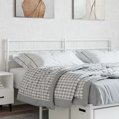 Image of vidaXL Metal Headboard Classic White Design, Powder Coated Steel, Sturdy Legs, Back Support, Suitable for 160 cm Wide Mattress