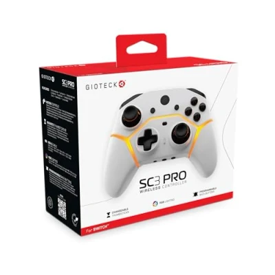 Image of Gioteck SC3 Pro Wireless Controller for Switch with Programmable Back Buttons RGB LED White Bluetooth Compatible