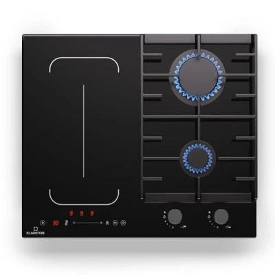 Image of Klarstein MultiChef 4 Gas &amp; Induction Hob Zone Flexzone Cooking, 2 Burners Burners, 7Kw Total Power, Slider Control, Timer, Stop&amp;Go, Black Cast Iron Supports