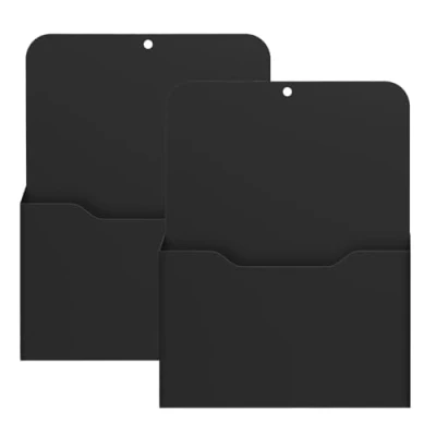 Image of MoKo Magnetic File Holder, A4 Large Size Refrigerator Storage Organizer Magnet Pencil Cups Marker Paper Letter Pen Holder Stationery Supplies for Classroom Office Home, 2 Pack, Black