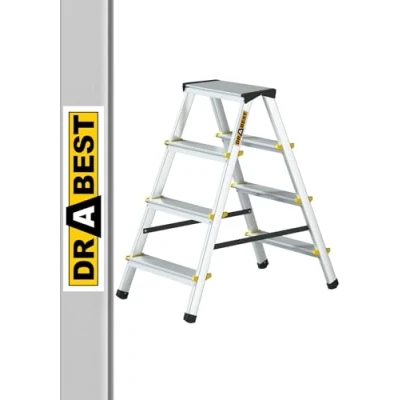 Image of DRABEST Folding Step Ladder Aluminium 2 x 4 Steps Double Sided Multi Purpose TÜV Certified up to 150 kg Load Capacity