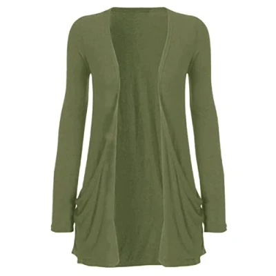 Image of REAL LIFE FASHION LTD Womens Long Sleeves Pocket Open Front Boyfriend Cardigan Top#(Khaki Cardigan#UK 20 22#Womens)
