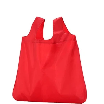 Image of fiXte Reusable Fold Away Shopping Bag Eco Friendly Foldable Travel Grocery Carrier with Carry Pouch and Clip (Red)
