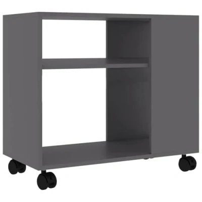 Image of vidaXL Grey Scandinavian Style Side Table Engineered Wood Construction, 2 Tiers for Storage, 4 Wheels Convenient Mobility, Rectangular Shape Living Room or Bedroom