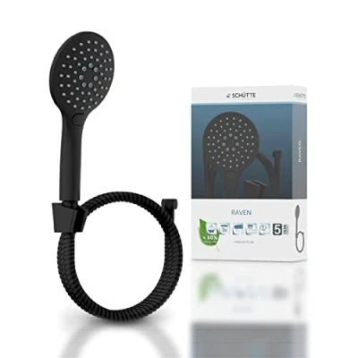 Image of SCHÜTTE Raven Shower Hose with Hand and Wall Bracket Head 3 Way Adjustable Set for in Black