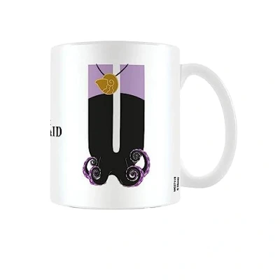 Image of The Little Mermaid Disney Alphabet Personalised Mug (U for Ursula Design) 11oz Ceramic Coffee in Presentation Gift Box Official Merchandise, White/Purple/Black
