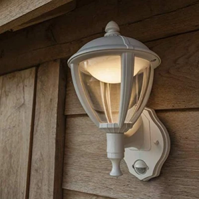 Image of CGC Lighting White Coach Lantern Traditional Wall Light PIR Motion Sensor Outdoor Garden Patio Shed Conservatory Garage Driveway Doorway