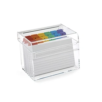 Image of OSCO Clear Acrylic Index Box Small A to Z Divider Tabs 100 Lined Note Cards Included (5&quot; x 3&quot;) Ruled Revision Flash Recipe Notes Contacts Filing Fits 127 76 mm