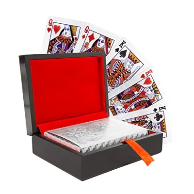 Image of Global Gizmos Silver Plated Playing Cards With Wooden Box