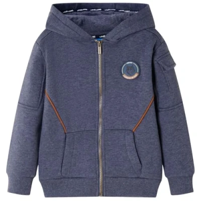 Image of vidaXL Kids&#039; Zip Up Hooded Sweatshirt in Dark Blue Melange Comfortable and Durable Everyday Cotton Hoodie for Children