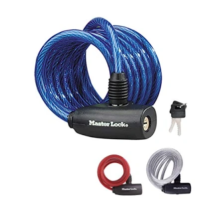 Image of MASTER Lock Bike Cable, 2 Keys, 1.8 m Coiling Outdoor, Random Colour, x 0.8 cm