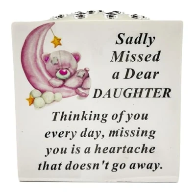 Image of Angraves Special Daughter Baby Girl Teddy Bear Moon Memorial Graveside Flower Vase Pot Holder
