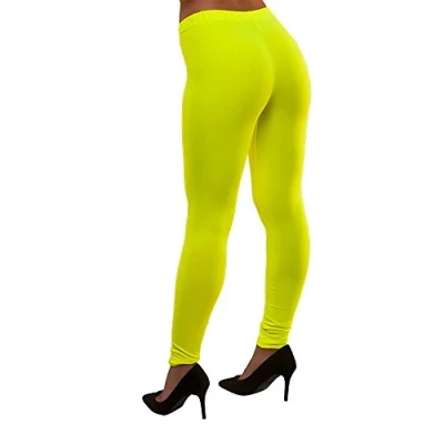 Image of Wicked Costumes Adult 80&#039;s Leggings (Neon Yellow) M/L (UK 12 16)