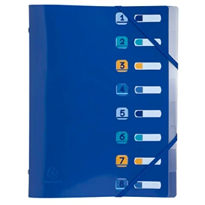 Image of Exacompta Ref. 56212E 1 Bee blue folder with elastic bands and cut out windows cover interior in recycled PP 8 compartments for A4 size 25 x 32 cm navy colour