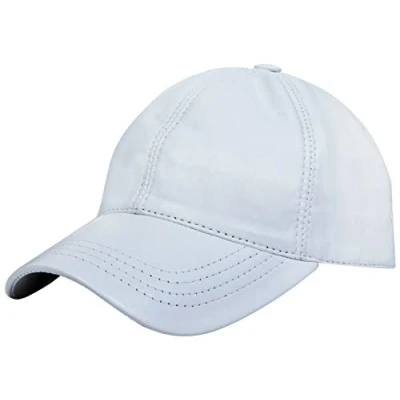 Image of Men&#039;s and Women&#039;s Real Nappa Leather White Adjustable Golf Snapback Plain Baseball Cap