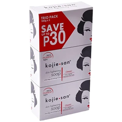 Image of Kojie San Skin Lightening Kojic Acid Soap 3 Bars 100g Fades Age Spots, Freckles, and Other Signs of Sun Damage Heals Acne Blemishes Erases Red Marks Scars by
