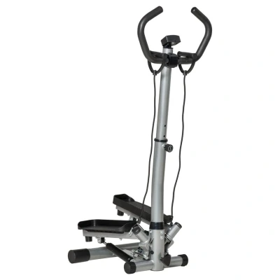 Image of HOMCOM Adjustable Twist Stepper Aerobic Ab Exercise Fitness Workout Machine w/LCD Screen, Height Adjust Handlebars for Home Gym, Silver and Black