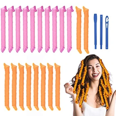 Image of URAQT Hair Rollers for Long Hair, 55cm Spiral Curlers, No Heat Curlers Styling Kit with Hooks, DIY Hairstyle Tools Women Girls (20 Pack)