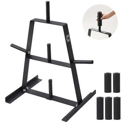Image of KK Heavy Duty Weight Plates Rack Black Powder Coated Steel, Sturdy Base, Ample Storage for Standard and Olympic Ideal Home Gyms Commercial Use Durable Attractive Design