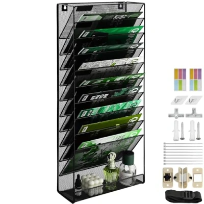 Image of IOUGDSEC 11 Tier A4 Mesh Hanging Wall File Holder Magazine Document Mail Organiser Storage Rack,Durable Metal Filing Letter Trays Desktop Organizer