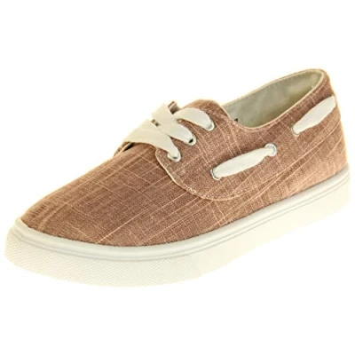 Image of DUNLOP Womens Sneakers Glittery Ladies Deck Shoes Comfy Memory Foam Espadrille Lace up Flat Canvas Pumps Plimsolls Pink Size 5 UK
