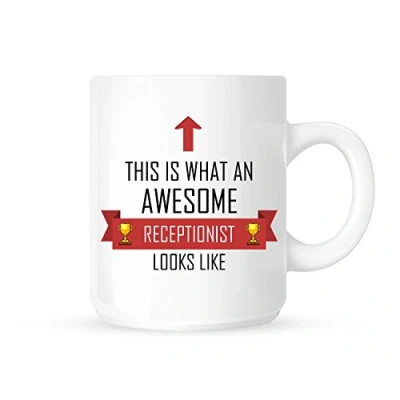 Image of This Is What An Awesome Receptionist Looks Like Tea/Coffee Mug/Cup Red Ribbon Design Great Gift Idea