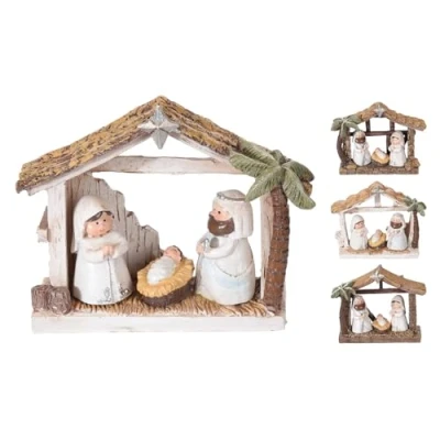 Image of Carousel Home Mini Christmas Nativity Scene Traditional Set with Baby Jesus, Mary &amp; Joseph Stable Ornament Resin Figures Design Varies One Supplied