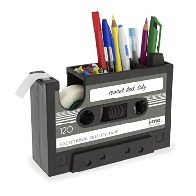 Image of Cassette Tape Dispenser Pen Holder Vase Pencil Pot Stationery Desk Tidy Container Office Supplier Gift(Black)