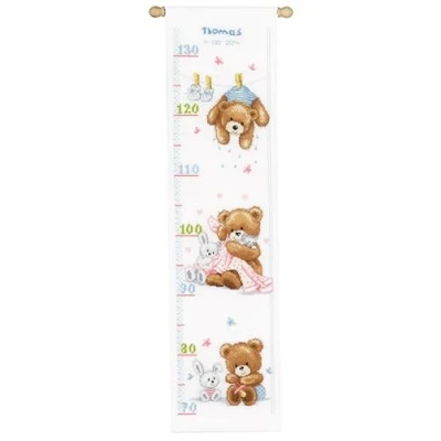 Image of Vervaco Height Chart Lovely Bears Counted Cross Stitch, Multi Colour