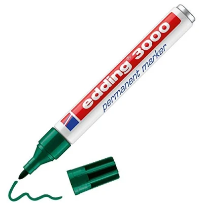 Image of edding 3000 Permanent Marker Green 1 Pen Round Tip 1.5 3 mm Quick Drying Markers Waterproof, Smudge Proof for Cardboard, Plastic, Wood, Metal, Fabric Pens