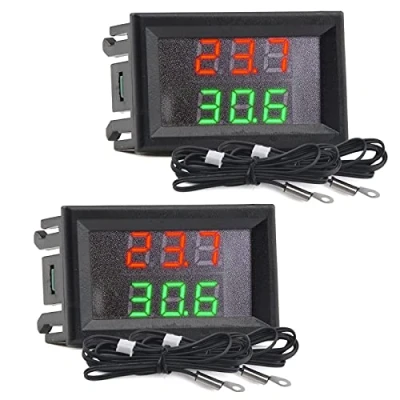 Image of 2 PCS Mini DC 4 28V Dual Display Digital Thermometer with NTC Waterproof Metal Probe Temperature Sensor Tester Car Room Indoor (Red+Green)