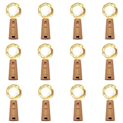 Image of 12 Pack 20 LED Wine Bottle Cork Lights, Fairy Mini String Lights Copper Wire, Battery Operated Starry for DIY, Christmas, Halloween, Wedding, Party, Indoor&amp;Outdoor (Warm White)
