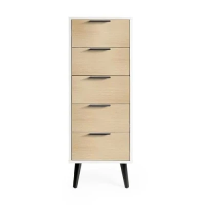 Image of Julian Bowen Alba 5 Drawer Narrow Chest Soft Close White/Oak, 120.5 x 45 40