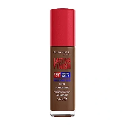 Image of Rimmel Lasting Finish 35Hr Foundation 605 Hazelnut, Full Coverage, Hydrating, SPF20, Hyaluronic Acid, Vitamin E, 2% Niacinamide, All Day Wear, Vegan, Cruelty Free