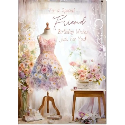 Image of doodlecards Friend Female Birthday Card Dress making Medium Size with Plain Envelope
