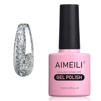 Image of AIMEILI Glitter Gel Nail Polish, UV/LED Soak Off Sparkly Shiny Polish French Gel, Lamp Art Manicure Salon DIY at Home, Long Lasting &amp; Easy to Apply 10ML (649)